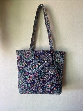 Quilted Floral Paisley Navy Tote Bag